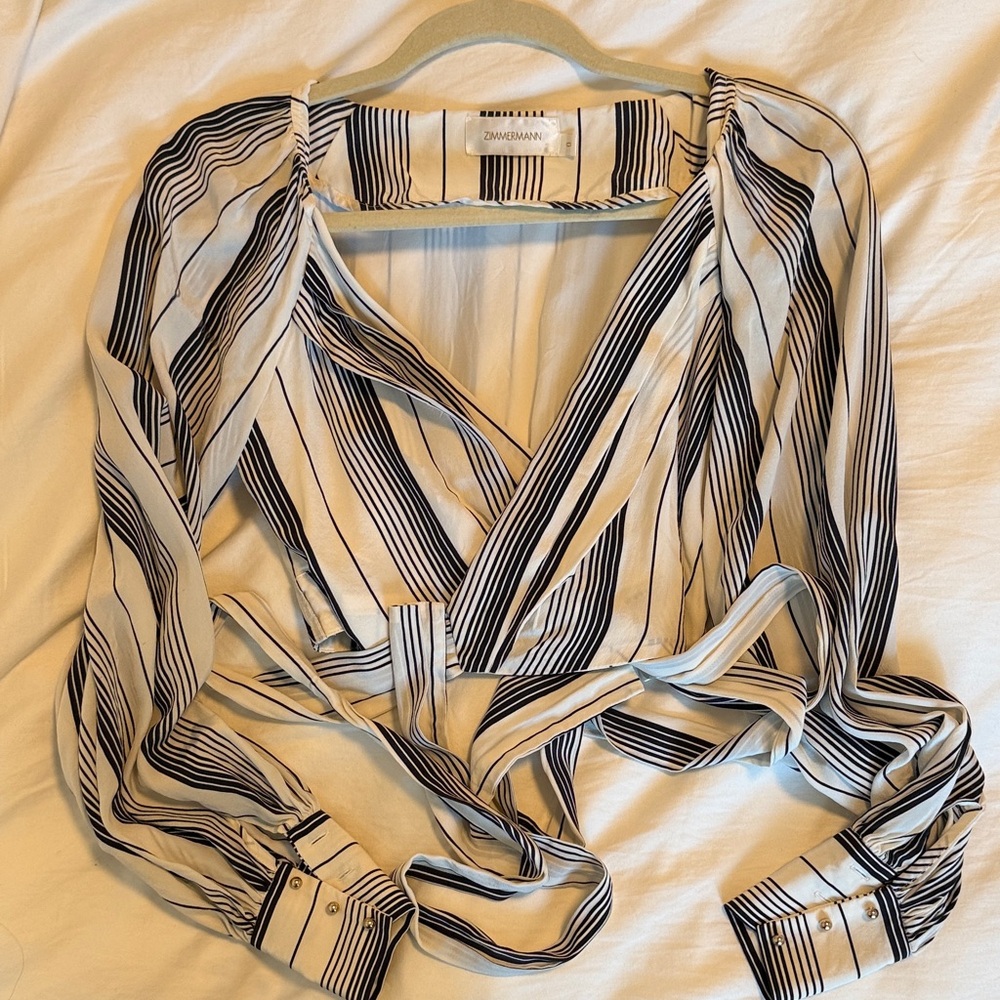 Zimmermann Black and White Striped Blouse